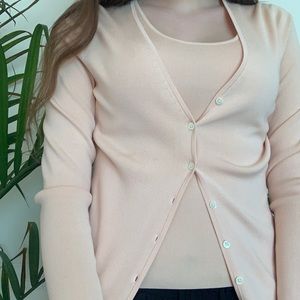 Ann Taylor Pink Silk Camisole & Cardigan Set